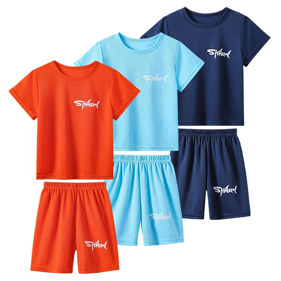 2-pieces Summer Children's Letter Quick drying Sports Suit For Boys And Girls Loose Short Sleeved T-shirt Outdoor Casual Shorts
