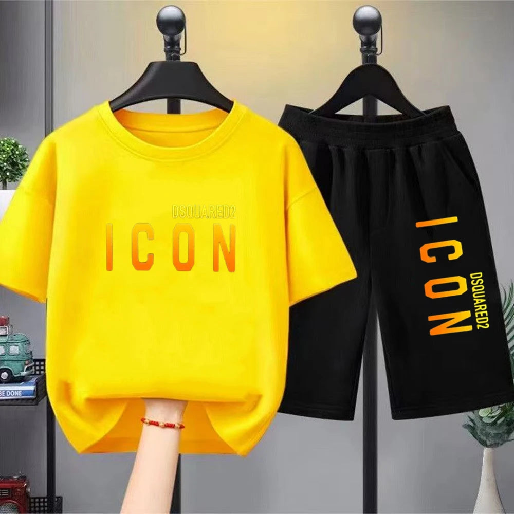 Brand letter printing Kids T-shirt Set Boys Girls 3-12yrs Short-sleeved+shorts 2Pcs Round Neck Sports Casual summer Clothes