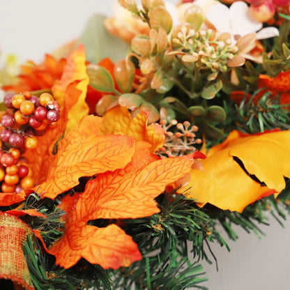 Thanksgiving Door Decorations Fall Wreath Artificial Garland With Peony Berries Maple Sunflower Leaves Harvest Party Pendant