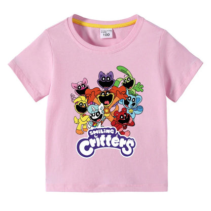 Smiling Critters Children's Clothing Kawaii Cartoon Funny T-Shiirt Boys Short Sleeve Fashion Tops 3-10Years Kids Summer Clothes