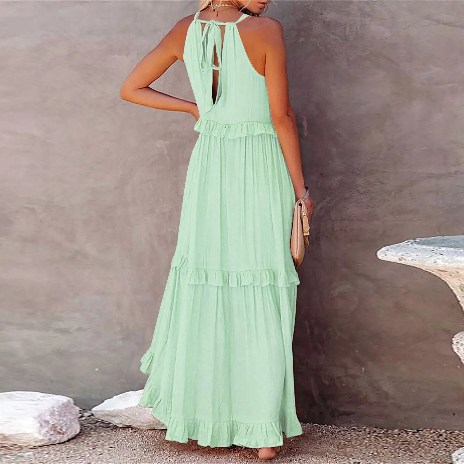 Women Casual Ruffles Long Dress Summer Elegant Sleeveless Sundress Elegant Harajuku Maxi Dress Beach Party Evening Vestidos