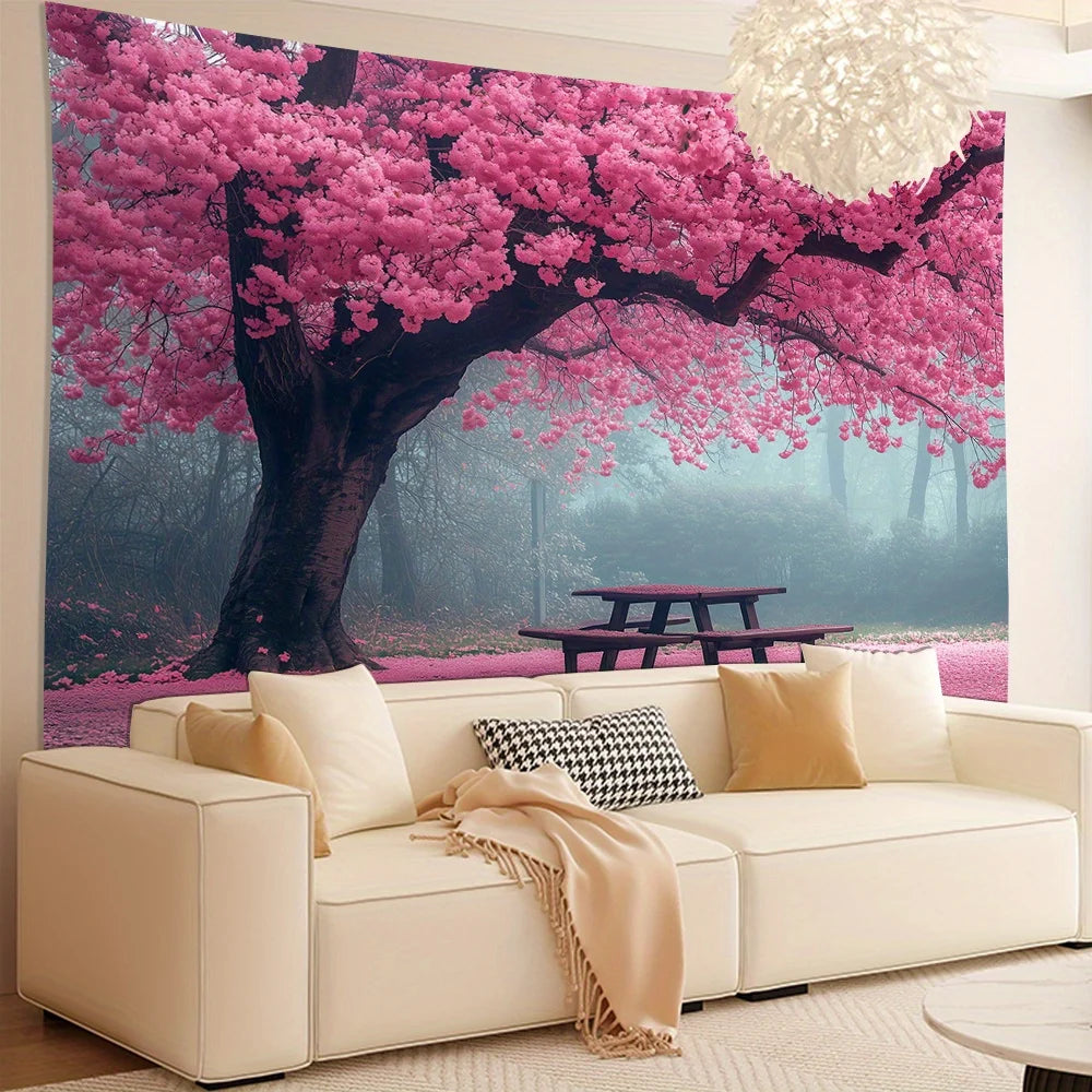 Cherry Blossom 3D Visual Effects Tapestry Perfect Living Room Bedroom Office Decor Ideal Creative Gift Background Cloth