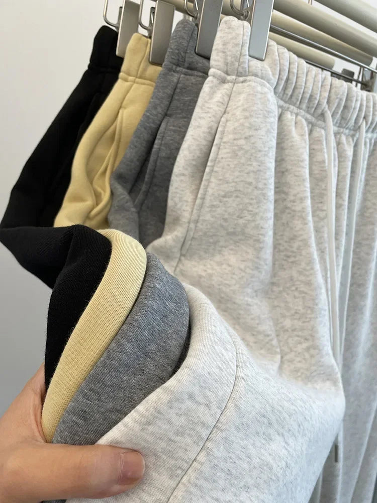 High Waist Thickened Lamb Velvet Drawstring Sweatpants Women Loose Casual Sports Warm Long Trousers Commute Style Cotton