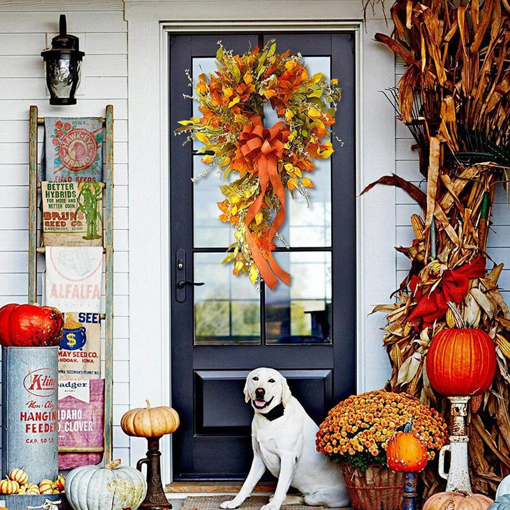 Thanksgiving Farmhouse Wreath Festival Celebration Maple Leaf Autumn Wreath Party Supplies Scene Layout for Home Restaurant Shop