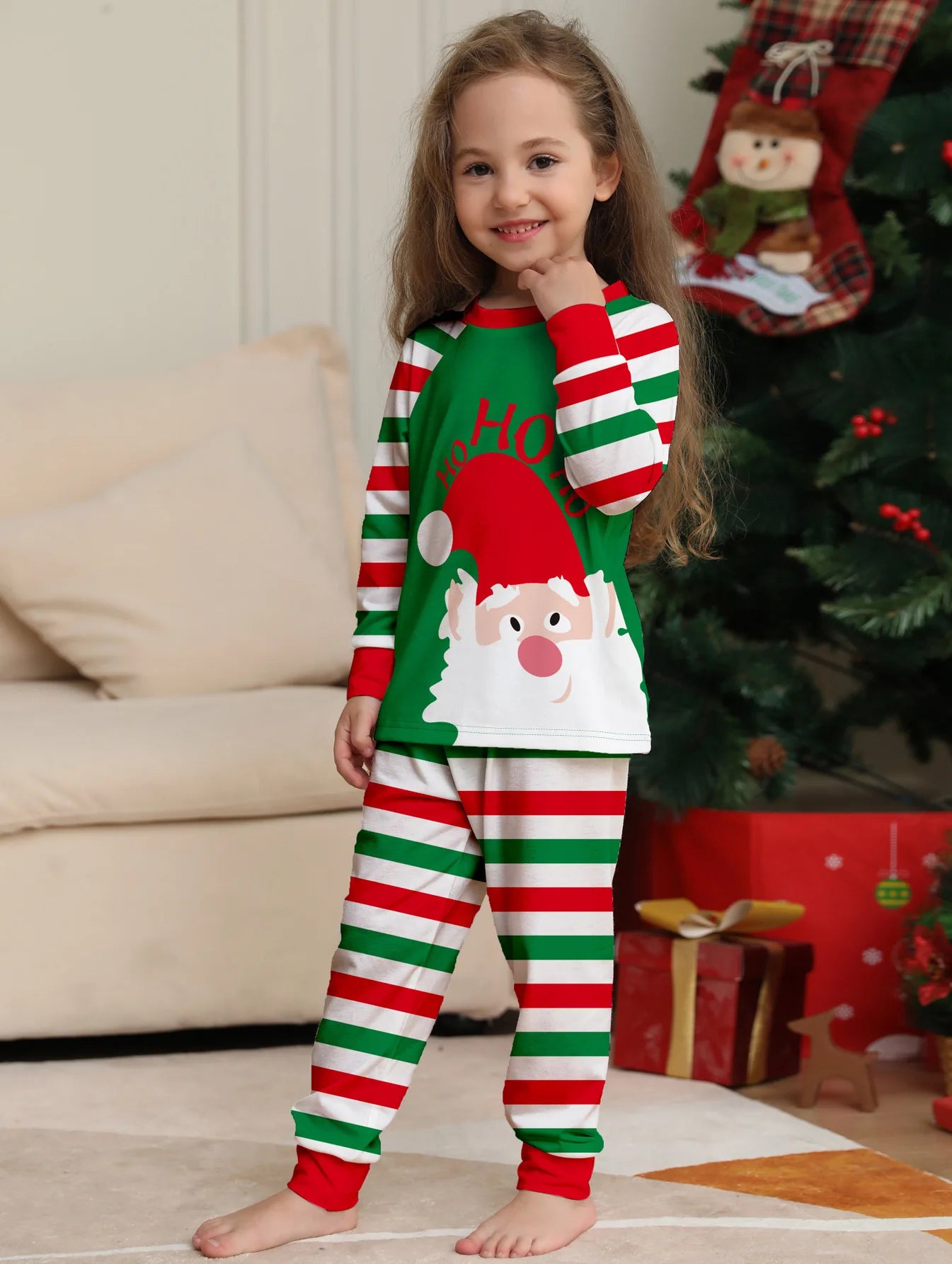 Europe and the United States 2024 new Santa Claus stripes Christmas family home clothing pajamas new set