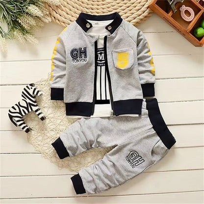 Autumn Toddler Boy Loose Set Digital Printed Coat+T-shirt+Casual Sports Pants 3-Piece Set