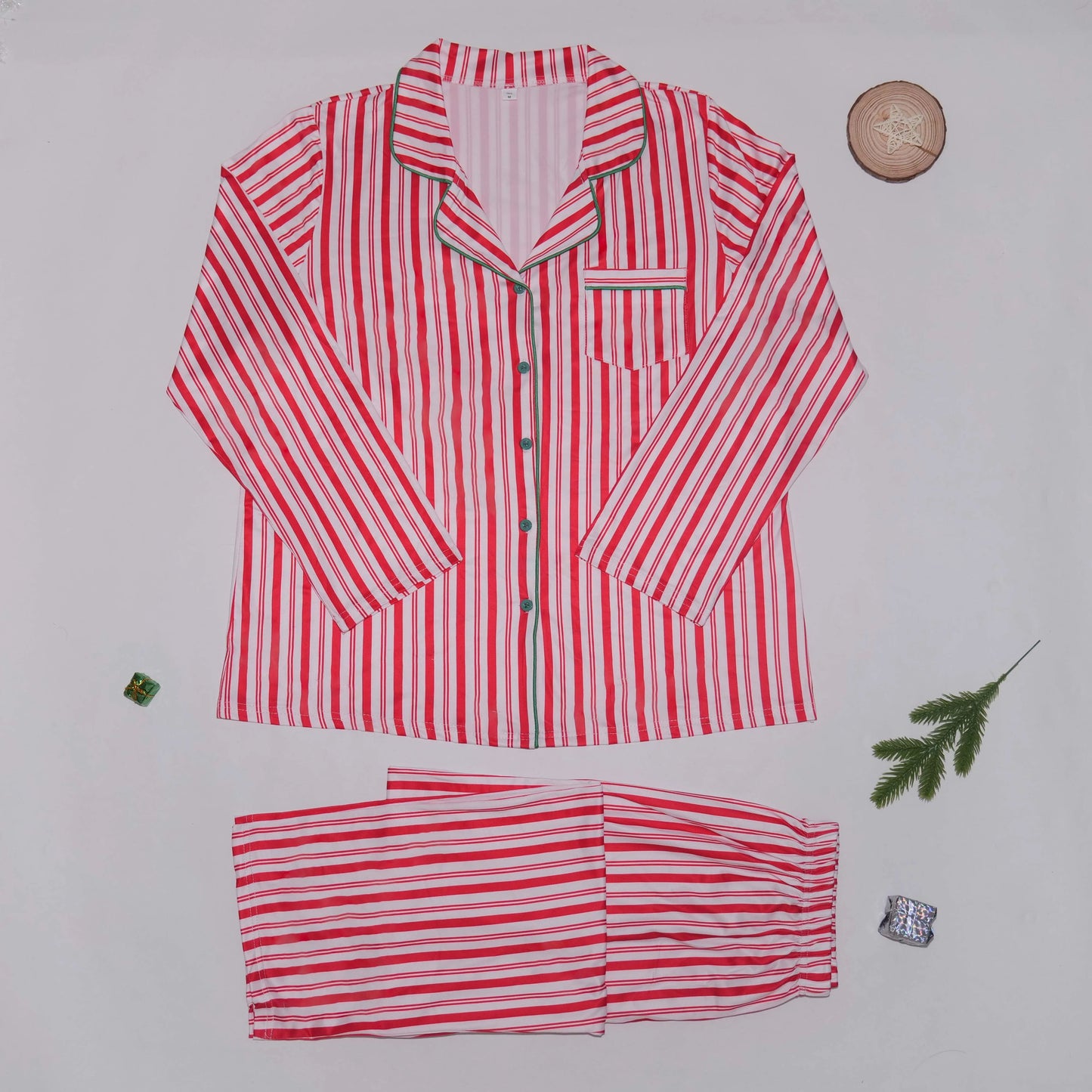 Family Christmas Pajamas Set Striped Print Mother Kids Matching Clothes Button Shirt+Trousers Children Clothing Xmas Look Pijama