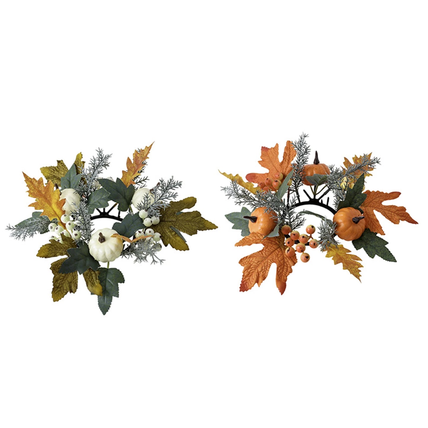 Fall Harvest Pumpkin Maple Leaf Candle Ring Wreath for Thanksgiving Farmhouse Table Centerpiece Decorations and Festival Display