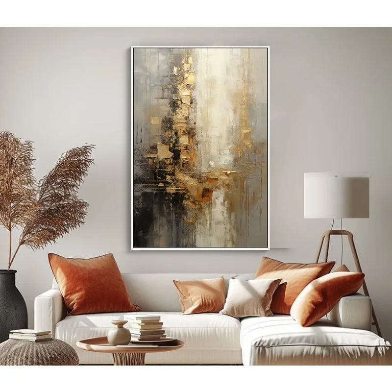 100% Hand Painted，Gold, Grey, Beige, Black ,Textured Painting, Acrylic Abstract Oil Painting, Wall Decor Living Room, Office Wal