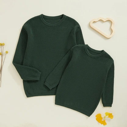 Suefunskry 1PC Mommy and Me Matching Sweaters Solid Color Knitted Long Sleeve Round Neck Warm Pullover Tops for Autumn Winter