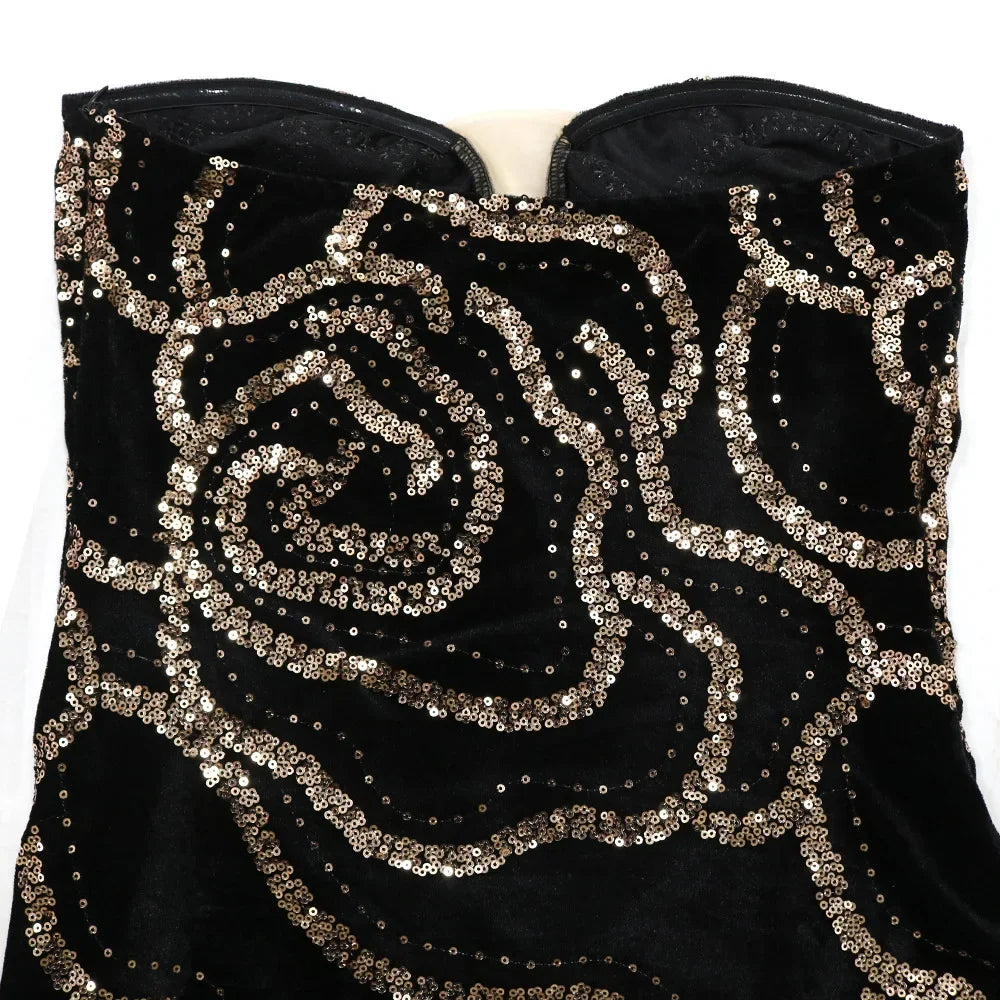 2024 Fall Floral Sequined Strapless Women Sleeveless Long Dress Sexy Birthday Party Evening Prom Maxi Dresses Vestidos