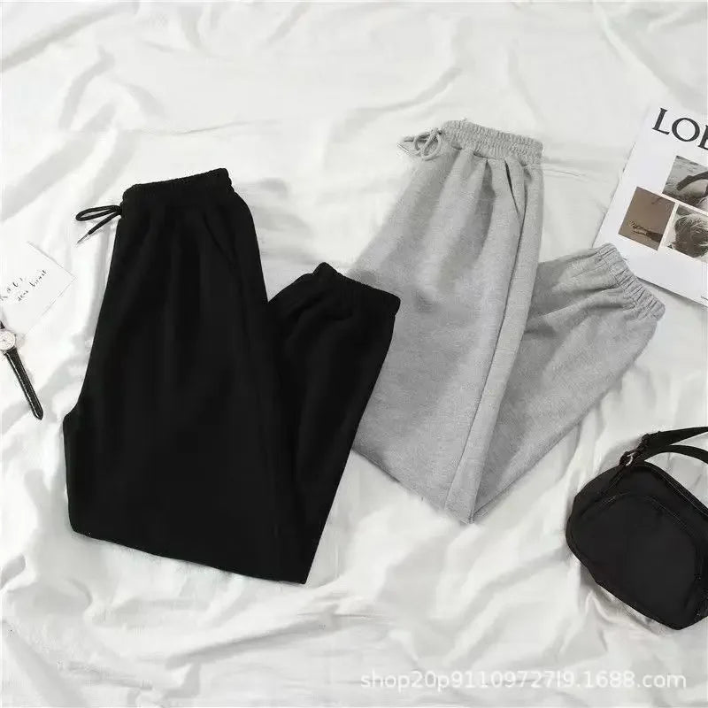 Thickened Fleece Black Sports Pants Pure Color Casual Trousers Autumn Winter New Style Slimming Harlan Pants for Women