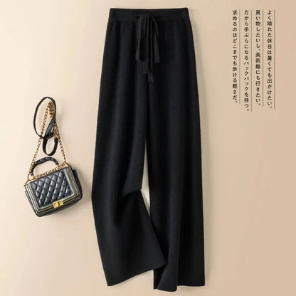 Thick Warm Knitted Casual Chic Basic Soft Elastic High Waist Women's Pants Korean Fashion Straight Ankle-Length Pants For Women