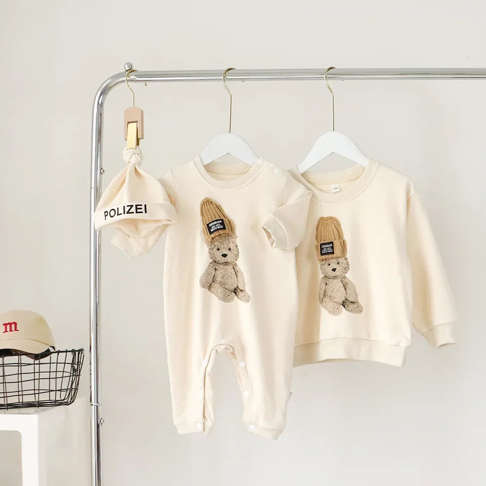 Family Matching Outfits Mom Dad and Son Sweatshirts Newbonr Bodysuit Mother Daughter Girl Same Tops and Plaid Skirts Clothes Set