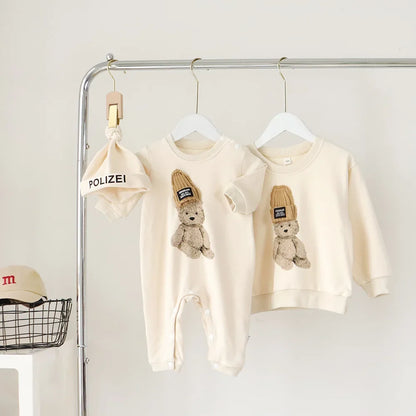 Family Matching Outfits Mom Dad and Son Sweatshirts Newbonr Bodysuit Mother Daughter Girl Same Tops and Plaid Skirts Clothes Set