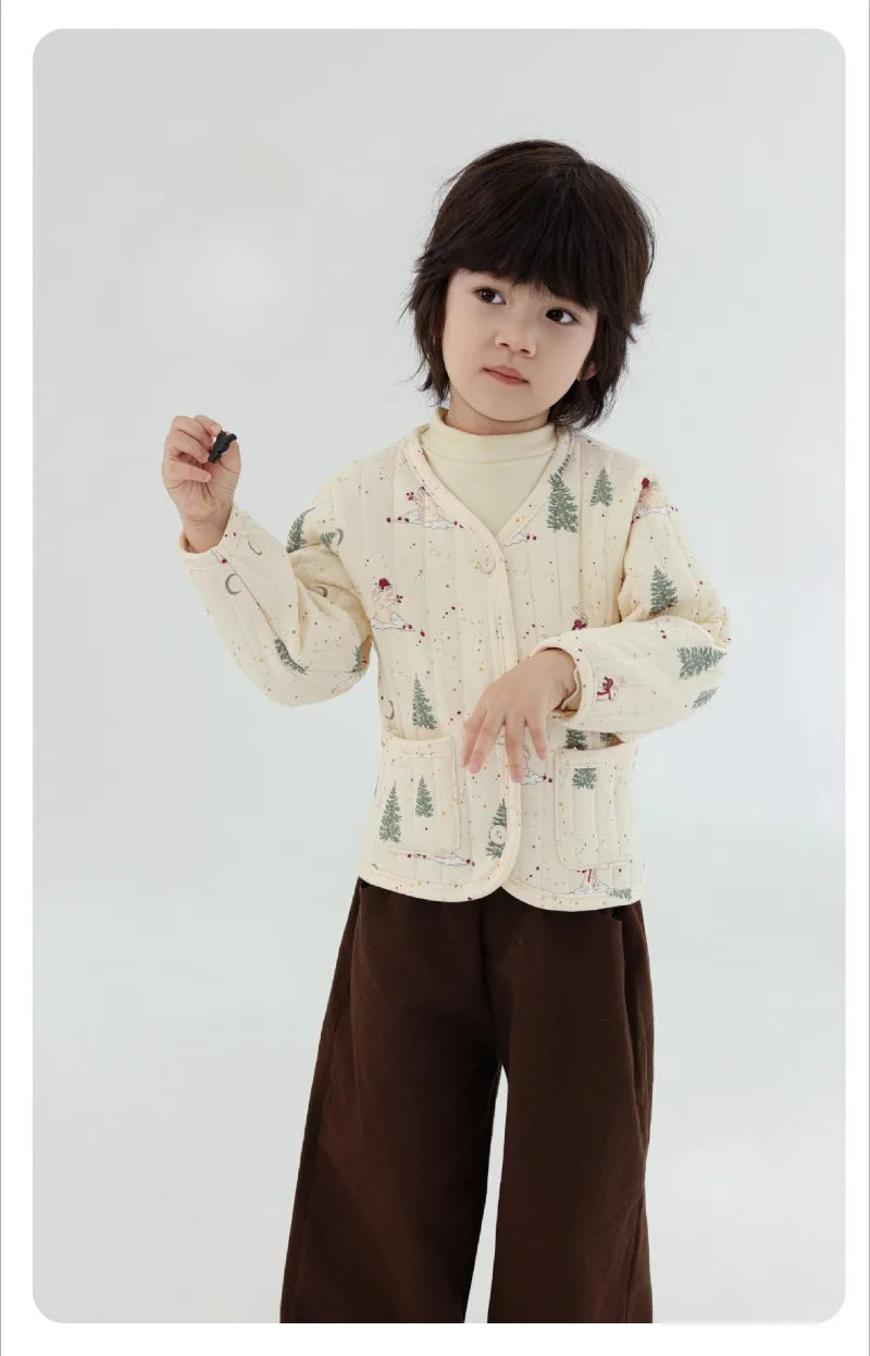 2-6Y Kids Velvet Jacket New Nordic Style Sweet Cotton Coat Babies Autumn Winter Boys Girls Comfortable and Warm Lined jacket