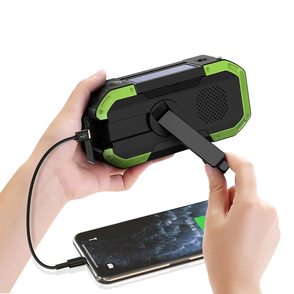 Solar Hand Crank Radio Portable AM/FM Weather Radio with LED Flashlight SOS Alarm Emergency Power Supply/Bank