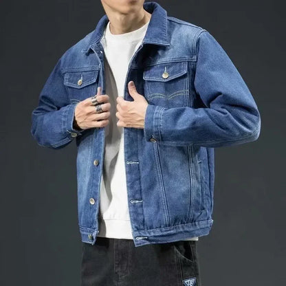 Thickened Fleece-Lined Denim Jacket Men's Loose Fit Warm Work Clothes Trendy Korean Style Versatile Plus Size Casual Wear