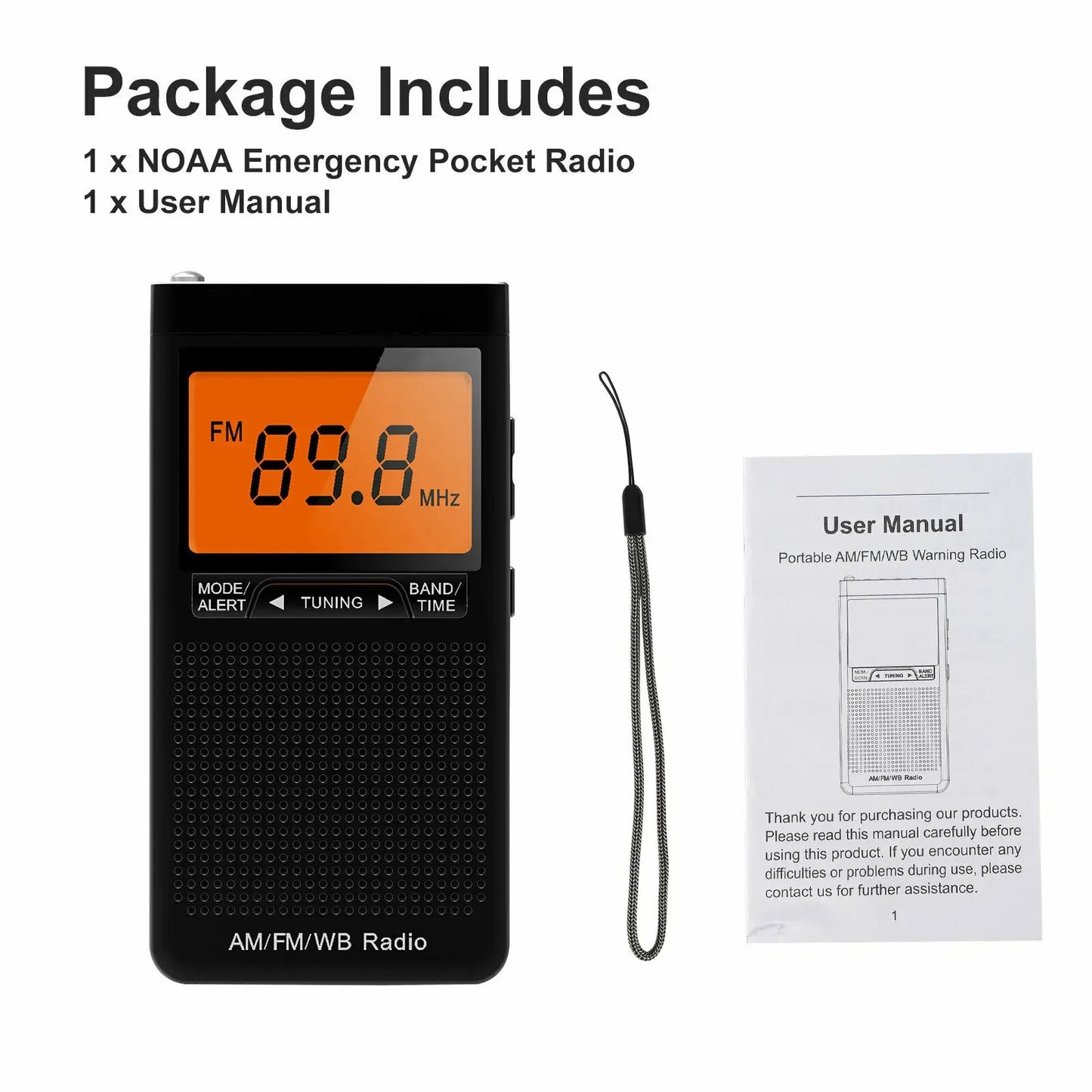 Portable Weather Radio FM AM NOAA Emergency Pocket Radio With Weather Warning Alarm Clock Auto-Search Channels Mini Hand Radio
