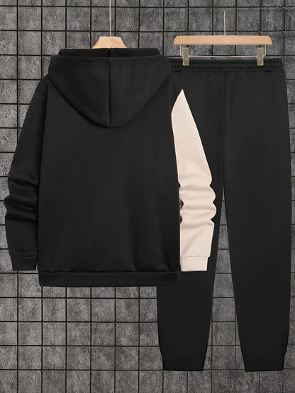 2-piece men's autumn/winter printed zip-up long-sleeved sweatshirt and sweatpants set