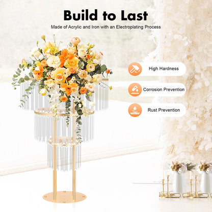 3-Tier/4-Tier Gold Crystal Flower Stand Electroplated Iron Freestanding for Wedding Party Event Decoration