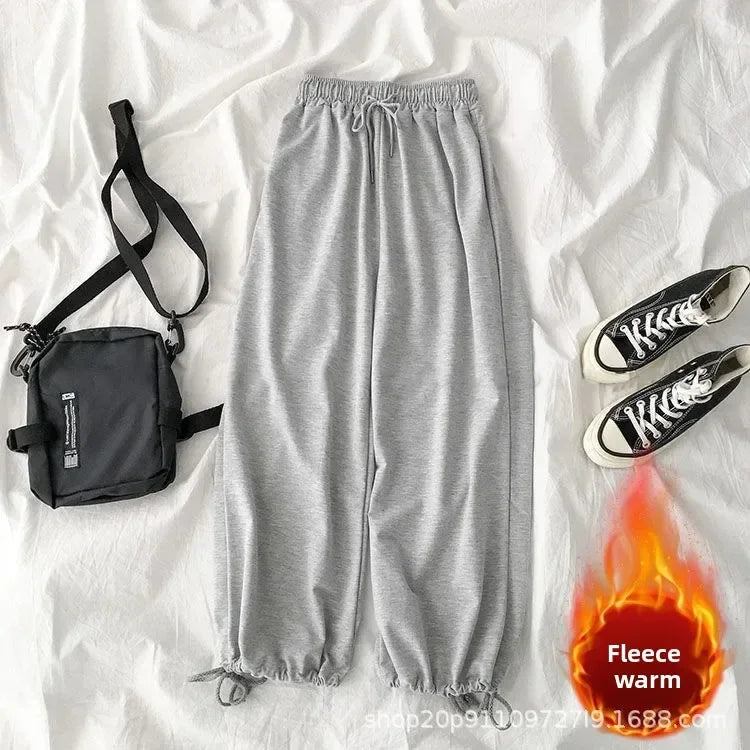 Thickened Fleece Black Sports Pants Pure Color Casual Trousers Autumn Winter New Style Slimming Harlan Pants for Women