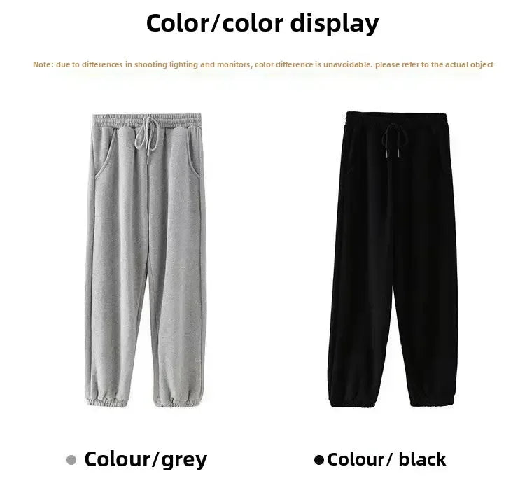Thickened Fleece Black Sports Pants Pure Color Casual Trousers Autumn Winter New Style Slimming Harlan Pants for Women