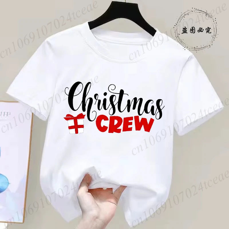 Children's Clothing Short Sleeve T-shirt Team Santa T Shirt Christmas Kids Matching Pajamas Cotton Tees Harajuku Tshirt for Gift