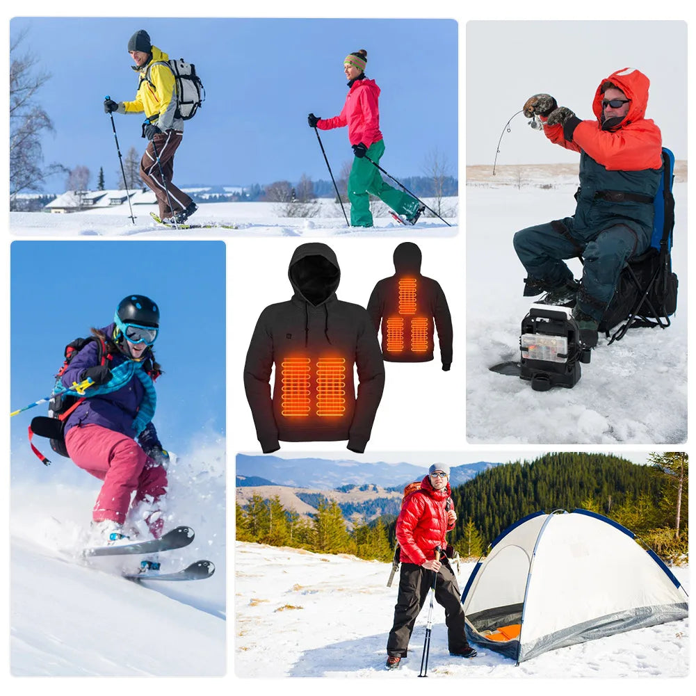 Heating Solid Color Black Hoodies Winter Warm Sweetshirts Windbreak Pullovers Workout Leisure Sportswear Women Men Sweatshirts