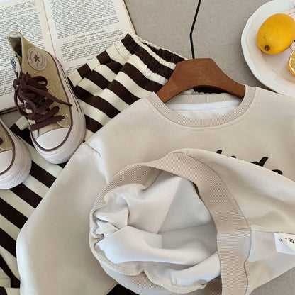 Kids Baby Boys Autumn Sets Cartoon Printed Sweatshirt+striped Elastic Waist Pant 1-8Y Boys Sets Loose Casual Baby Boys Sport Set