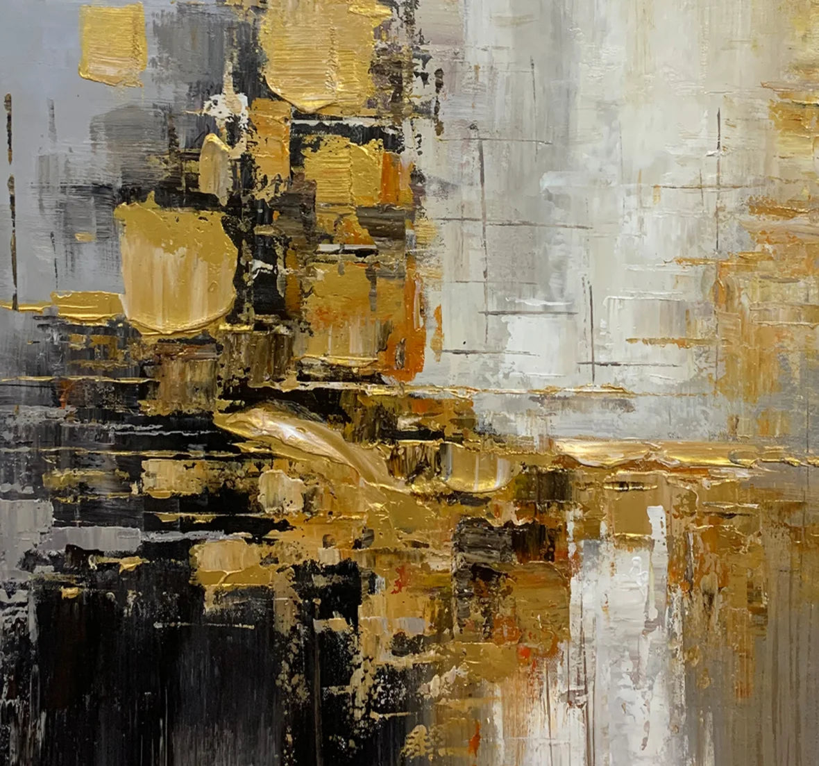 100% Hand Painted，Gold, Grey, Beige, Black ,Textured Painting, Acrylic Abstract Oil Painting, Wall Decor Living Room, Office Wal