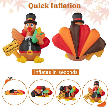 5FT Thanksgiving Inflatable LED Lighted Turkey Air Blow up Lawn Yard Decoration