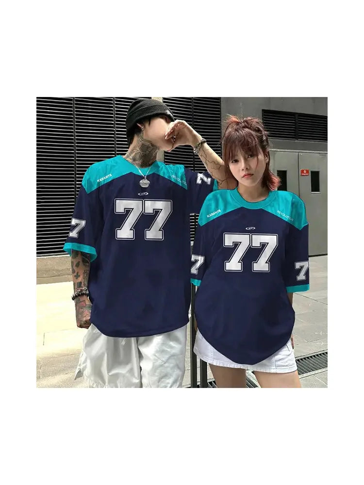 Summer T-shirt Loose Couple Sports Style Jersey Round Neck Breathable Fashionable Print Digital Trend Plus Short Sleeved Shirt