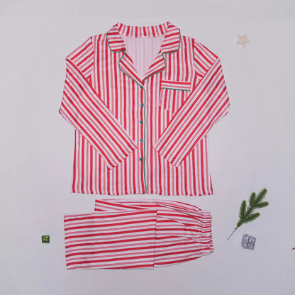 Family Christmas Pajamas Set Striped Print Mother Kids Matching Clothes Button Shirt+Trousers Children Clothing Xmas Look Pijama