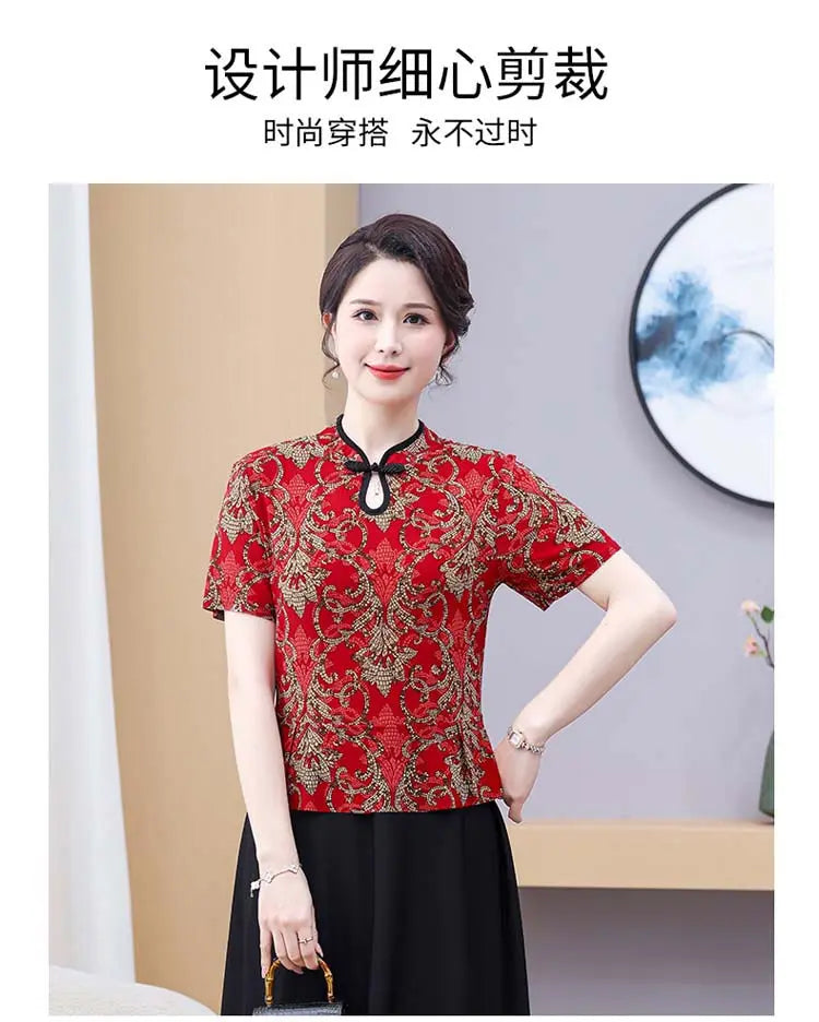 Mom's Summer New Style Cheongsam Elegant and Slimming Middle-aged Women's Wear Fake Two-piece Dress