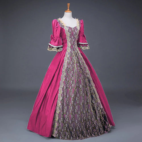 18th Century Medieval Dress Women High Waist Half Sleeve Ball Gown Princess Lace Patchwork Satin Dress Queen Renaissance Costume
