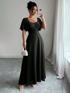 Pink Butterfly Print Chiffon Maxi Dress with Ruched Bodice and Batwing Sleeves for Summer