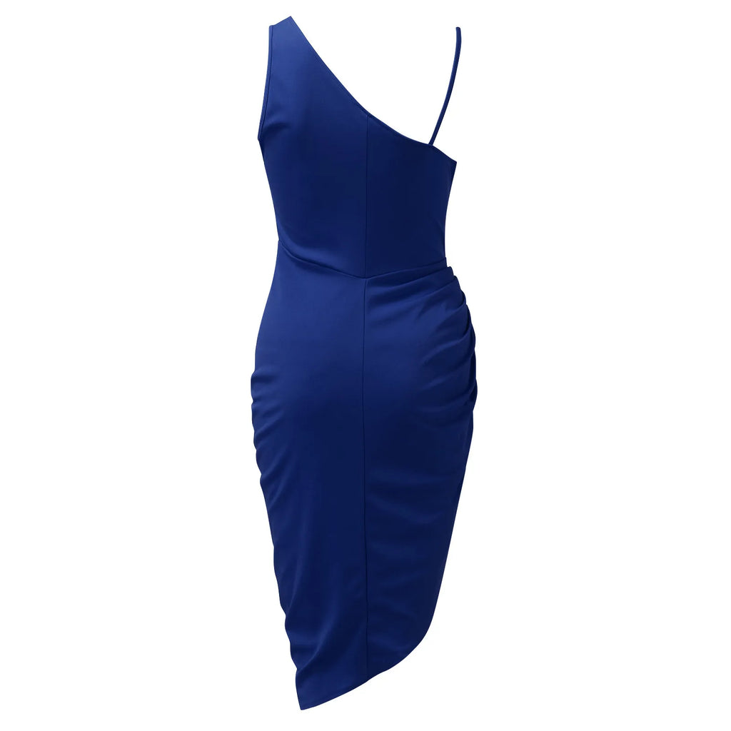 Women's Sexy Party Dresses Slit Maxi Smocked One Shoulder Shiny Sequin Patchwork Evening Dress Vestidos Elegant Formal Dresses