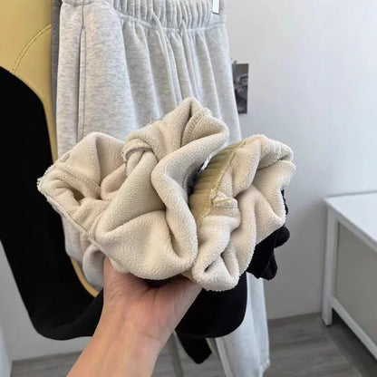 High Waist Thickened Lamb Velvet Drawstring Sweatpants Women Loose Casual Sports Warm Long Trousers Commute Style Cotton
