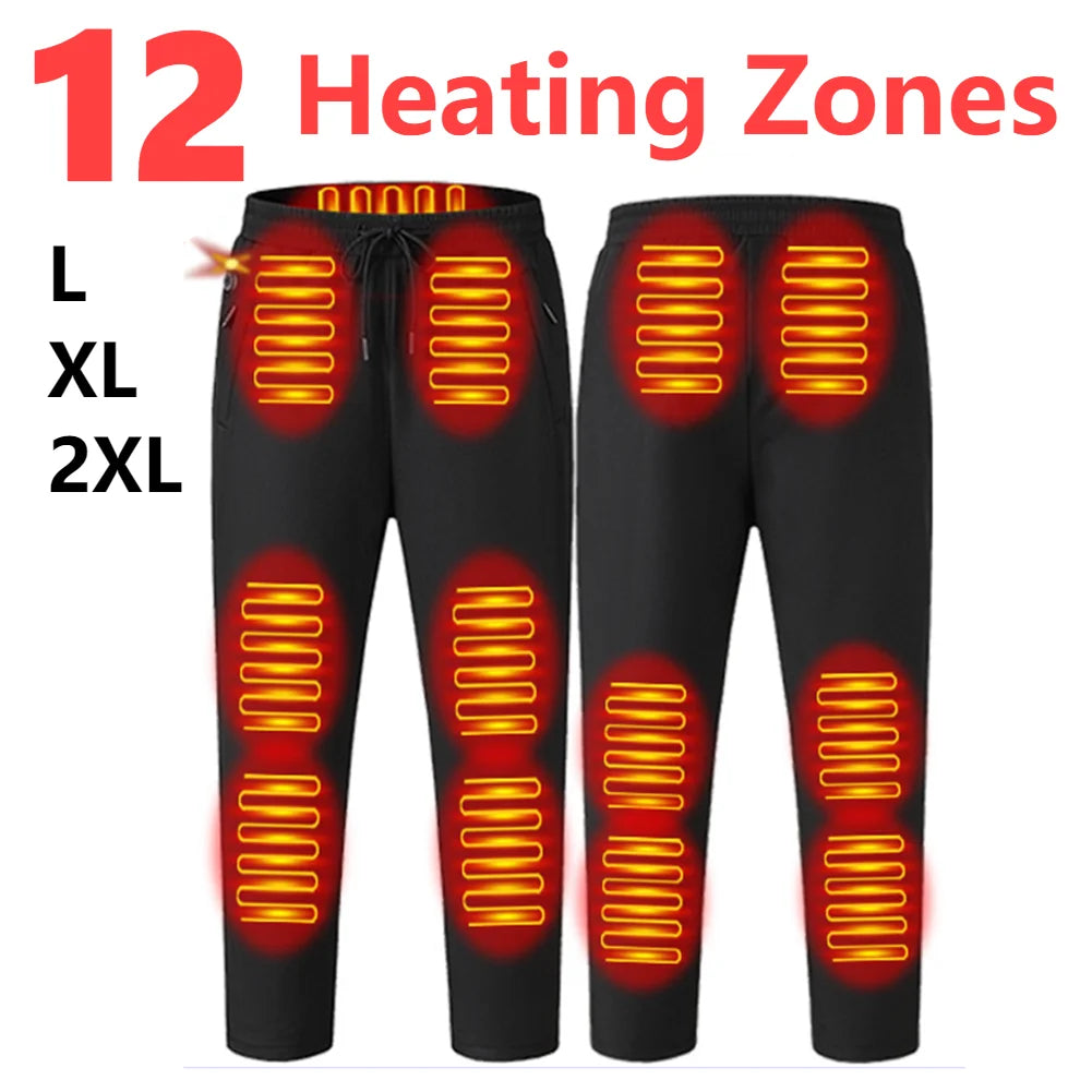 12 Heated Pants Zones Winter Thermal Pants Women Men 5V 3-Temperature Settings for Skiing Fishing Motorcycle USB Heating Pants