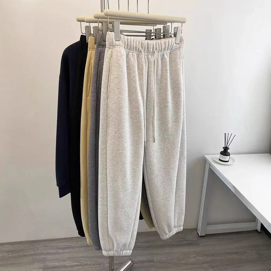 High Waist Thickened Lamb Velvet Drawstring Sweatpants Women Loose Casual Sports Warm Long Trousers Commute Style Cotton