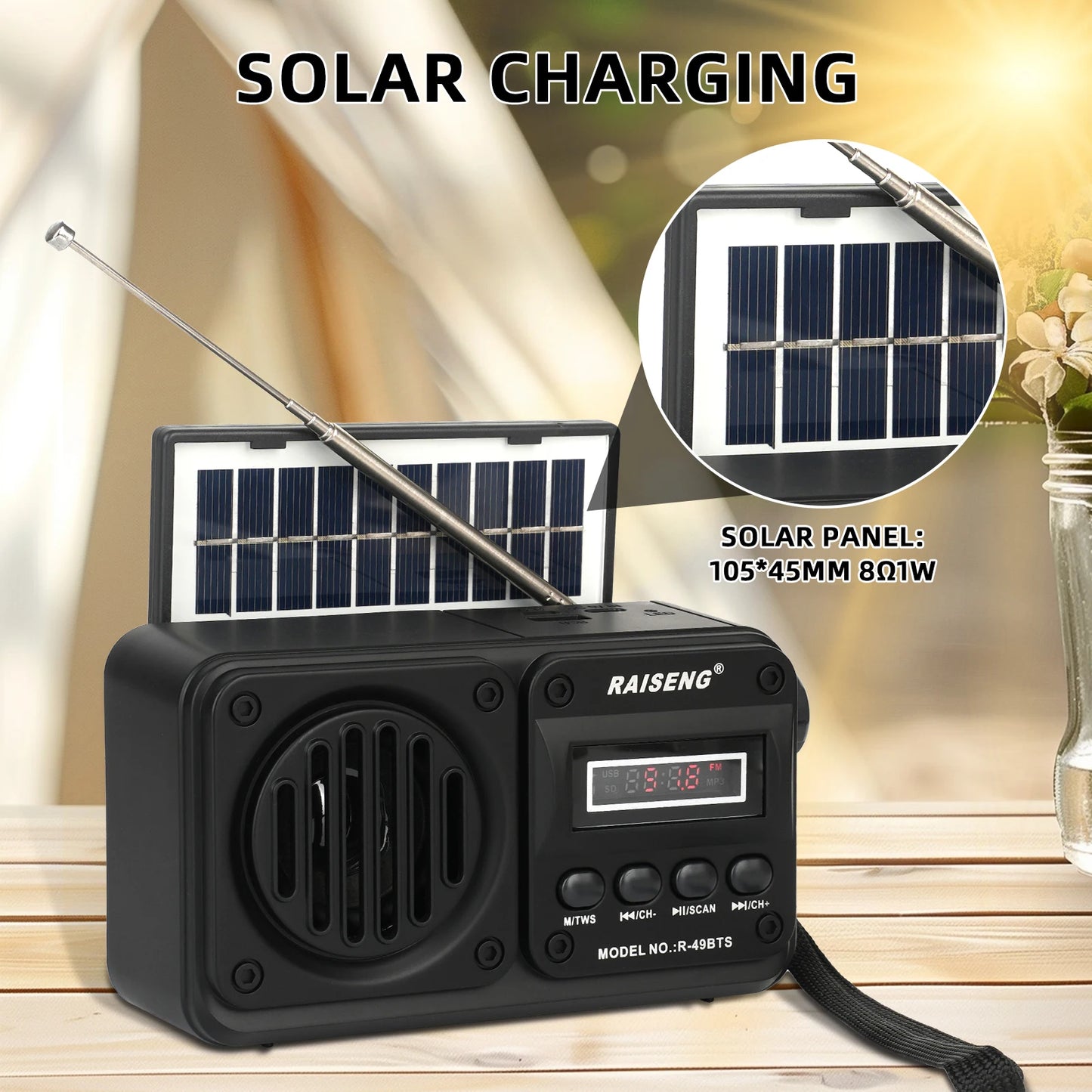 49BTS Wireless Bluetooth speaker MP3 playback FM radio Solar charging emergency radio full band high sensitivity