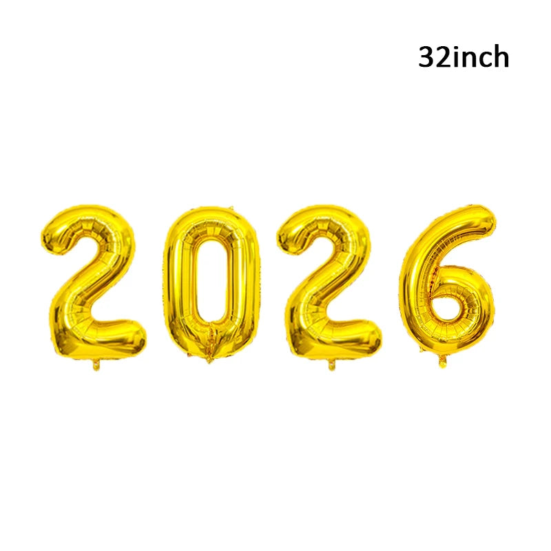Gold Sliver Happy New Year 2026 Foil Balloons Hello 2026 Letter Balloon Banner Garland Christmas New Year Eve Decorations