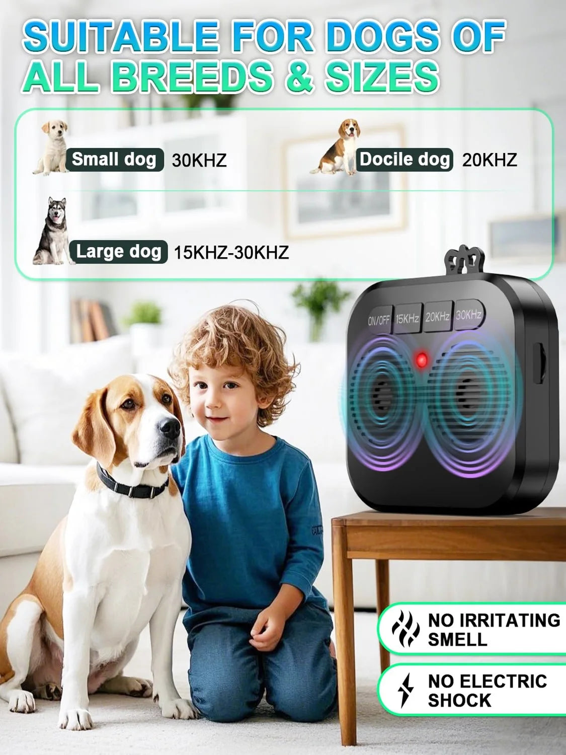 Anti Barking Device for Dogs, 3 Modes Ultrasonic Dog Bark Deterrent Devices Range 33 FT, Safe & Humane Bark Box Indoor Outdoor