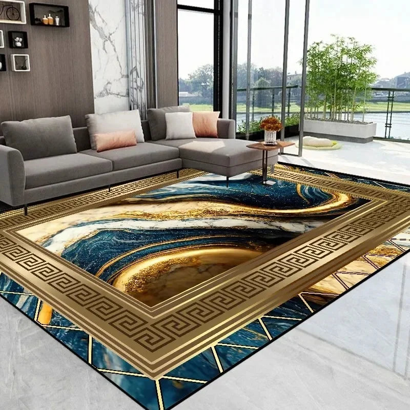 Opulent Golden Abstract Floor Mat Modern Carpet for Living Room Coffee Table Luxurious Rug for Room Decor Perfect Stylish Spaces
