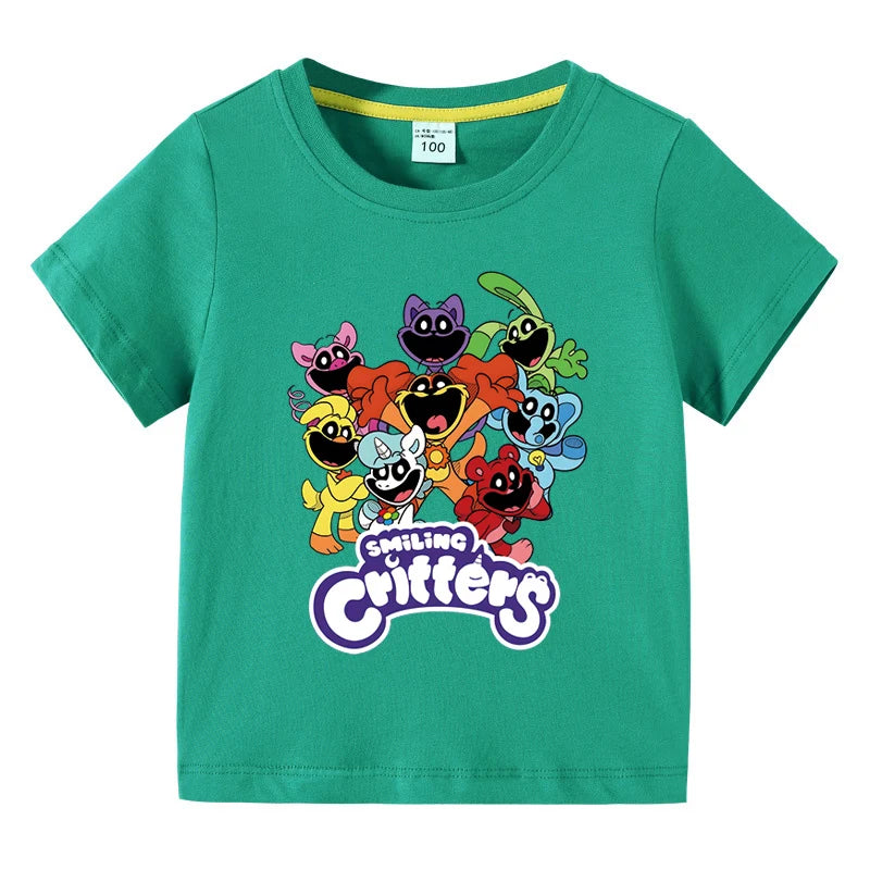 Smiling Critters Children's Clothing Kawaii Cartoon Funny T-Shiirt Boys Short Sleeve Fashion Tops 3-10Years Kids Summer Clothes