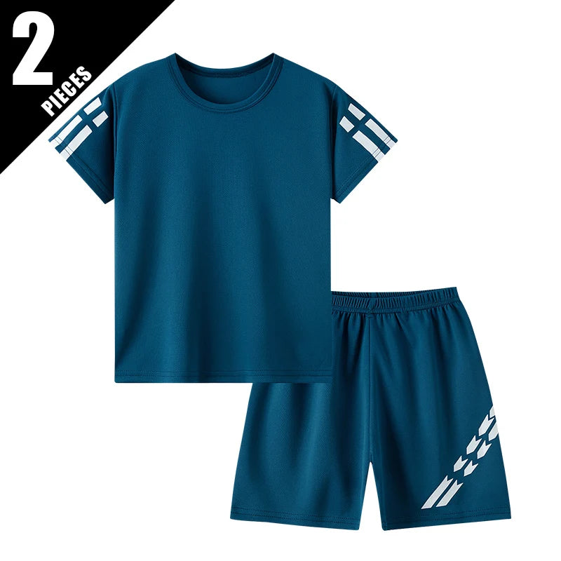 2 Pieces Children's Summer Solid Color Quick Drying Breathable Set Boys' Sports Running Is A Comfortable Top Girls' Loose Shorts