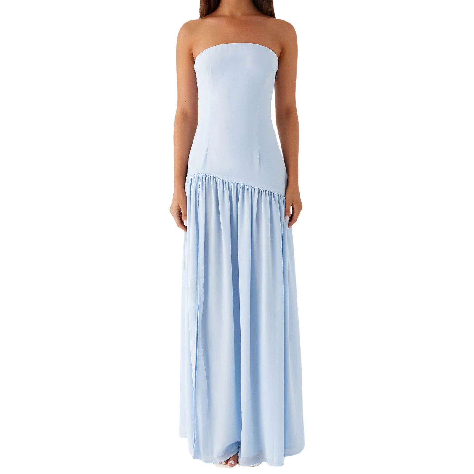 Elegant Off-Shoulder Maxi Dress with Side Slit Women s Solid Color Tube Dress for Summer Cocktail Party