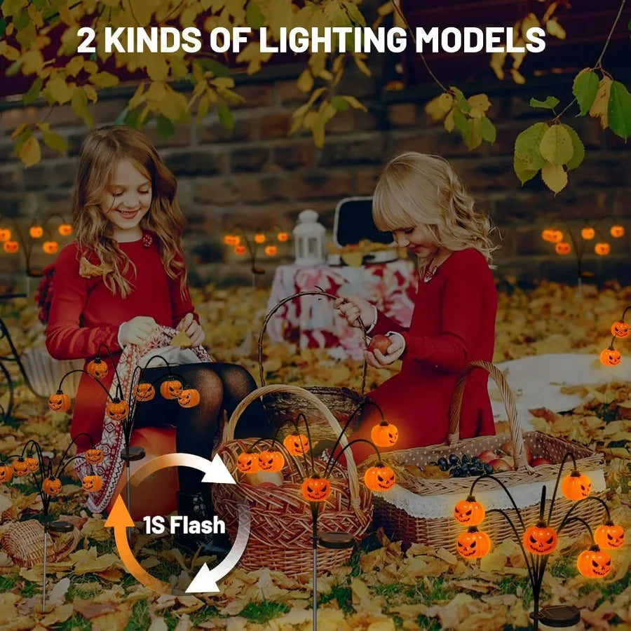 Solar Halloween Lights Outdoor Waterproof 2 Pack Orange Pumpkin Swaying LED Lamps for Thanksgiving and Halloween Garden Decor Y