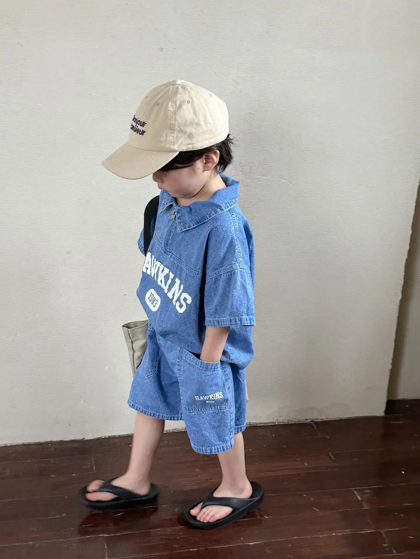 5816C Children's Clothing Set Denim Suit Summer Casual Boy's Denim Suit Letter Print Top+ Shorts Casual Two-piece Suit